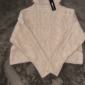 Fashion Nova Beige Cable Knit Turtleneck Sweater